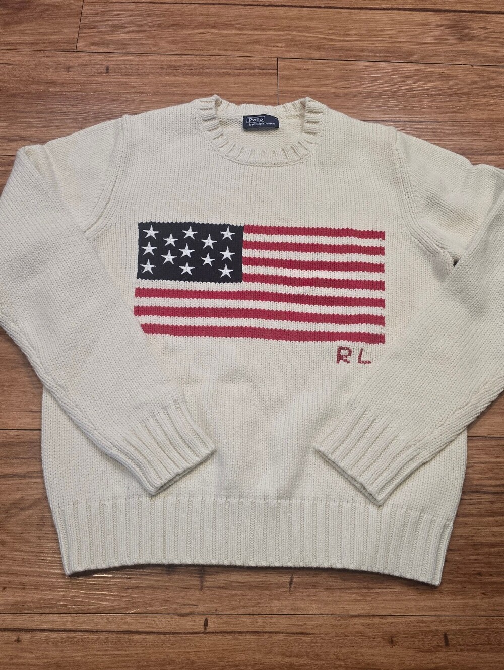 🇺🇸 Polo Ralph Lauren Cream Knit Sweater with American Flag Small RTR - Picture 7 of 12